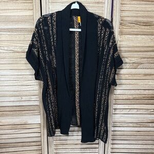 Ruby Rd. Black and Gold Knit Short Sleeve Cardigan  Size 2X